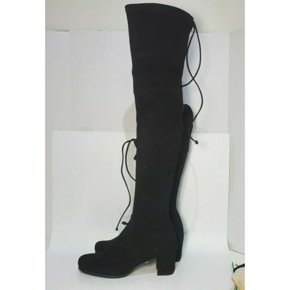 Stuart Weitzman women OTK boots Hinterland black suede heel sz 8.5 new